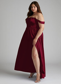 Azazie Morana Bridesmaid Dresses Burgundy A-Line Off the Shoulder Stretch Satin Convertible Dress image13