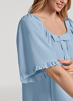 front Vestido pijama de algodón de manga corta con lazo y volantes