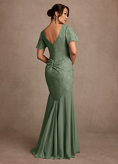 Azazie Jolene Mother of the Bride Dresses Matcha Mermaid Pleated Floral Burnout Dress image2