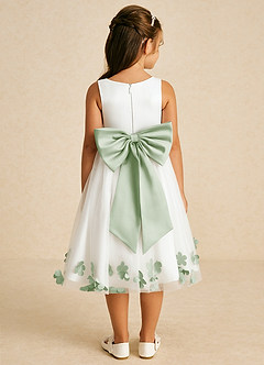 Azazie Dot Flower Girl Dresses Ivory Dusty Sage A-Line Bow Tulle Dress image2