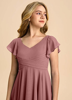 Azazie Caria Junior Robe Trapèze en Mousseline de soie Plissée Rose Du Désert image4