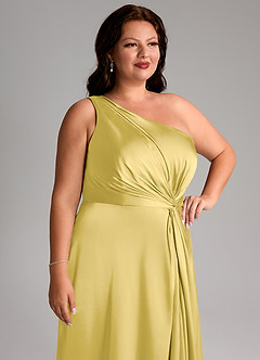 Azazie Brooke Robes de demoiselle d'honneur Robe Trapèze en Satin extensible Une épaule Canari image14
