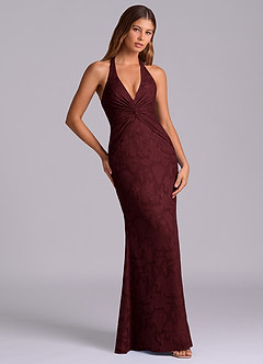 Azazie Valerie Jurken voor bruidsmeisjes Jurk van Bloemen Burn-out met Zeemeermin Geplooid Cabernet image5