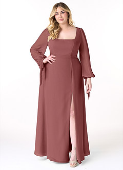 Azazie Leonia Bridesmaid Dresses Amethyst A-Line Long Sleeve Chiffon Dress image8
