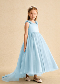 Azazie Lorita Blumenmädchenkleider A-Linie Mit Perlen Tüll Kleid Himmelblau image4