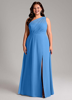 Azazie Phaedra Bridesmaid Dresses Blue Jay A-Line One Shoulder Chiffon Dress image7