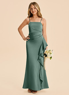 Azazie Lyla Junior Eucalyptus Mermaid Pleated Stretch Satin Dress image3