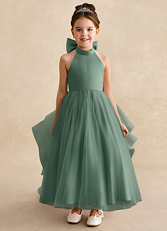 Azazie Bev Flower Girl Dresses Eucalyptus A-Line Convertible Tulle Dress image3
