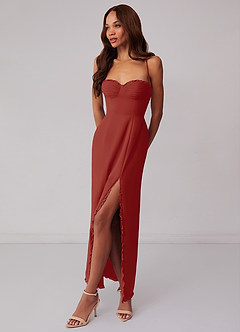 Barbie ♥ Azazie Bridesmaid Dresses Terracotta Sheath Corset Chiffon Dress image2