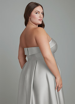 Azazie Lucienne Vestidos de damas de honor Vestido Plata de Satén Elástico de Línea A Convertible con Palabra de honor image10