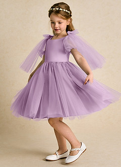 Azazie Duchess Flower Girl Dresses Wisteria A-Line with Sleeves Tulle Dress image6