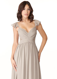Azazie Lissa Bridesmaid Dresses Frost A-Line Lace Chiffon Dress image6