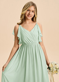 Azazie Jessy Junior Agave A-Line Pleated Chiffon Dress image2