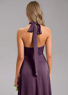 Azazie Tracie Bridesmaid Dresses Plum A-Line Side Slit Stretch Satin Dress image7