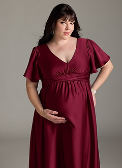 Azazie Verna Abiti da damigella d'onore premaman Abito A-Line Increspato Raso Elasticizzato Floor-Length image15