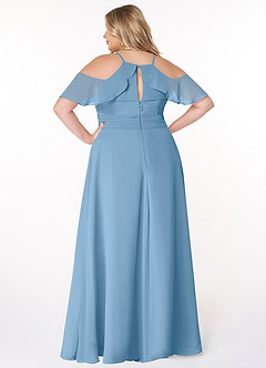 Azazie Dakota Bridesmaid Dresses Steel Blue A-Line V-Neck Pleated Chiffon Dress image7