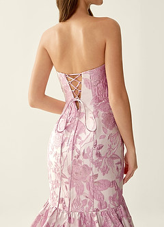 Jacinta Pink Floral Jacquard wrap Mermaid Prom Dress image6