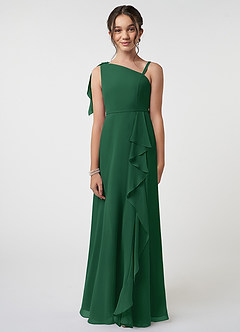 Azazie Aidy Vestido de Verde Oscuro de Gasa/ Chiffon de Acampanado con Lazo image1
