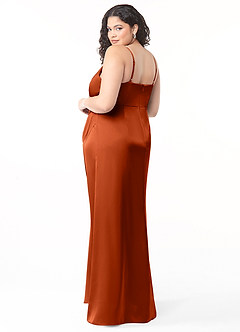 Azazie Maci Robes de demoiselle d'honneur Robe Trapèze en Satin extensible Col V plissé Paprika image8