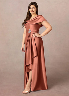 Azazie Branford Vestidos para mãe da noiva Vestido Argila de Cetim elástico de Linha A com Plissado image11