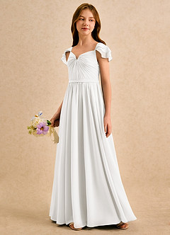 Azazie Meimei Girls Formal vestidos de niña de las flores Vestido de Marfil de Gasa de Corte en A con Plisado image5