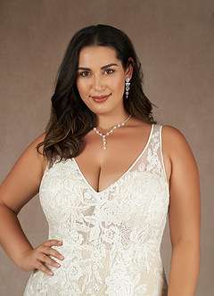 Azazie Konstantin Abiti da Sposa Abito Sirena in Tulle Lustrini Bianco Diamante Champagne image9
