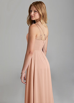 Azazie Maron Junior Rose Gold A-Line Pleated Stretch Satin Dress image2