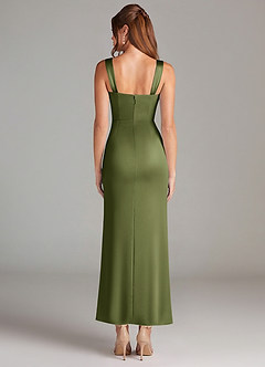 Azazie Denice Abiti da Damigella Abito Tubino in Raso Elasticizzato Plissettato Oliva image2