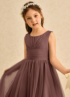 Azazie Macaron Flower Girl Dresses Espresso A-Line Pleated Tulle Dress image5