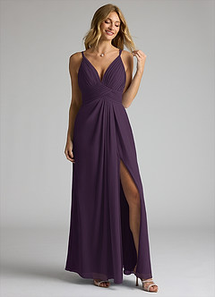 Azazie Maren Allure Abiti da Damigella Abito A-Line in Chiffon con Scollo a V in Pizzo Prugna image3