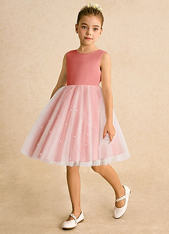 Azazie Esme Flower Girl Dresses Salmon Pink Ball-Gown Bow Tulle Dress image5