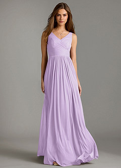 Azazie Keyla Final Sale Lilac A-Line Pleated Mesh Dress image5