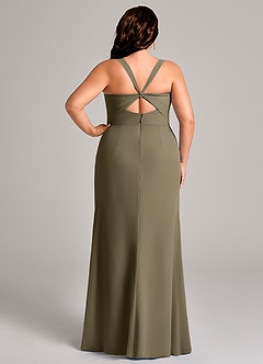 Azazie Mero Robes de demoiselle d'honneur Robe Fourreau en Mousseline de soie Plissée Vert Saule image10