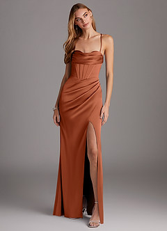 Azazie Brookelle Bridesmaid Dresses Cedar Rose Sheath Sweetheart Corset Stretch Satin Dress image4