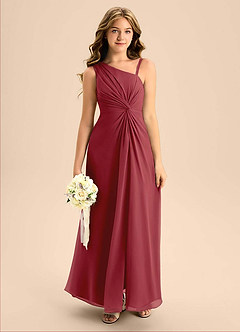 Azazie Brooke Junior Vestido de Granada de Gasa de Corte en A con Corte Lateral image1