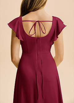 Azazie Bondi Junior Burgundy A-Line Side Slit Stretch Satin Dress image6