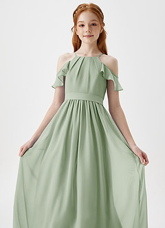 Azazie Chaya Junior Dusty Sage A-Line Off the Shoulder Chiffon Dress image1