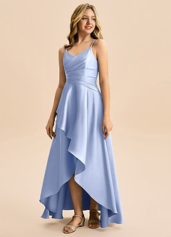Azazie Eirlys Junior Ice A-Line Pleated Stretch Satin Dress image5