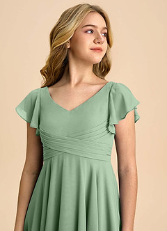 Azazie Caria Junior Matcha A-Line Pleated Chiffon Dress image4