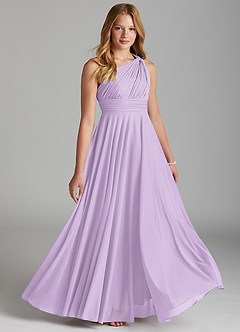Azazie Charlize Junior Lilac A-Line Mesh Dress image1