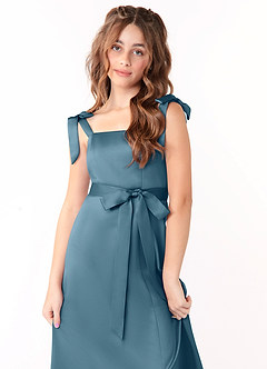Azazie Barbara Junior Bermuda A-Line Bow Stretch Satin Dress image5