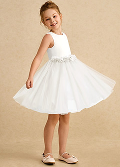 Azazie Louisa Flower Girl Dresses Ivory A-Line Sleeveless Tulle Dress image3