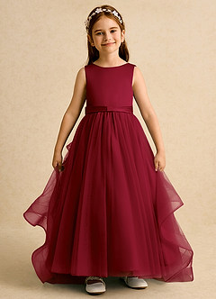 Azazie Lior Flower Girl Dresses Burgundy Ball-Gown Pleated Tulle Dress image2