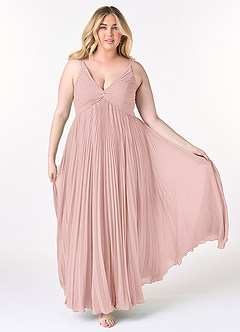 Azazie Raychelle Vestidos de madrinha de casamento Vestido Pó Rosa de Chiffon de Linha A com Plissado image8