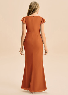 Azazie Julie Junior Vestido de Canela de Gasa de Corte Sirena con Volante image5