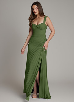 Azazie Amberly Robes de demoiselle d'honneur Robe Fourreau en Mousseline de soie Encolure en Forme de Cœur Olive image4