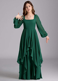 Azazie Clara Junior Jurk van Chiffon met A-Lijn Blouson Smaragd image6