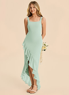 Azazie Reesie Junior Agave Sheath Ruched Chiffon Dress image7