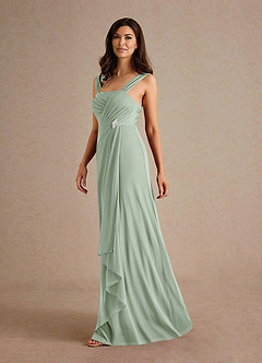 Azazie Clinton Mother of the Bride Dresses Dusty Sage A-Line Pleated Mesh Dress image6