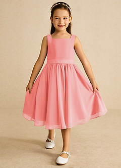 Azazie Ari Blumenmädchenkleider A-Linie ärmellos Chiffon Kleid Koralle image2